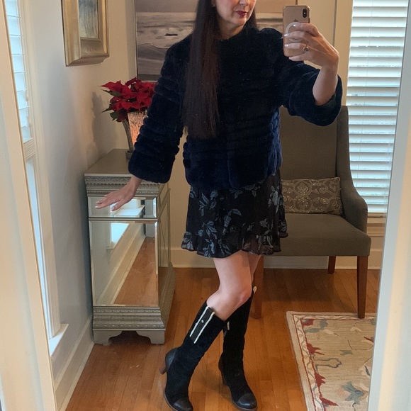 BELLE FARE Designer genuine Rex Rabbit Fur blue jacket coat M 8 $695 Rare - Picture 11 of 14